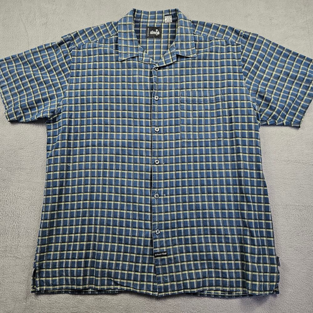 Levis Silver Tab Button Up Shirt Large Textured Plaid Y2K Skater Short Sleeve L